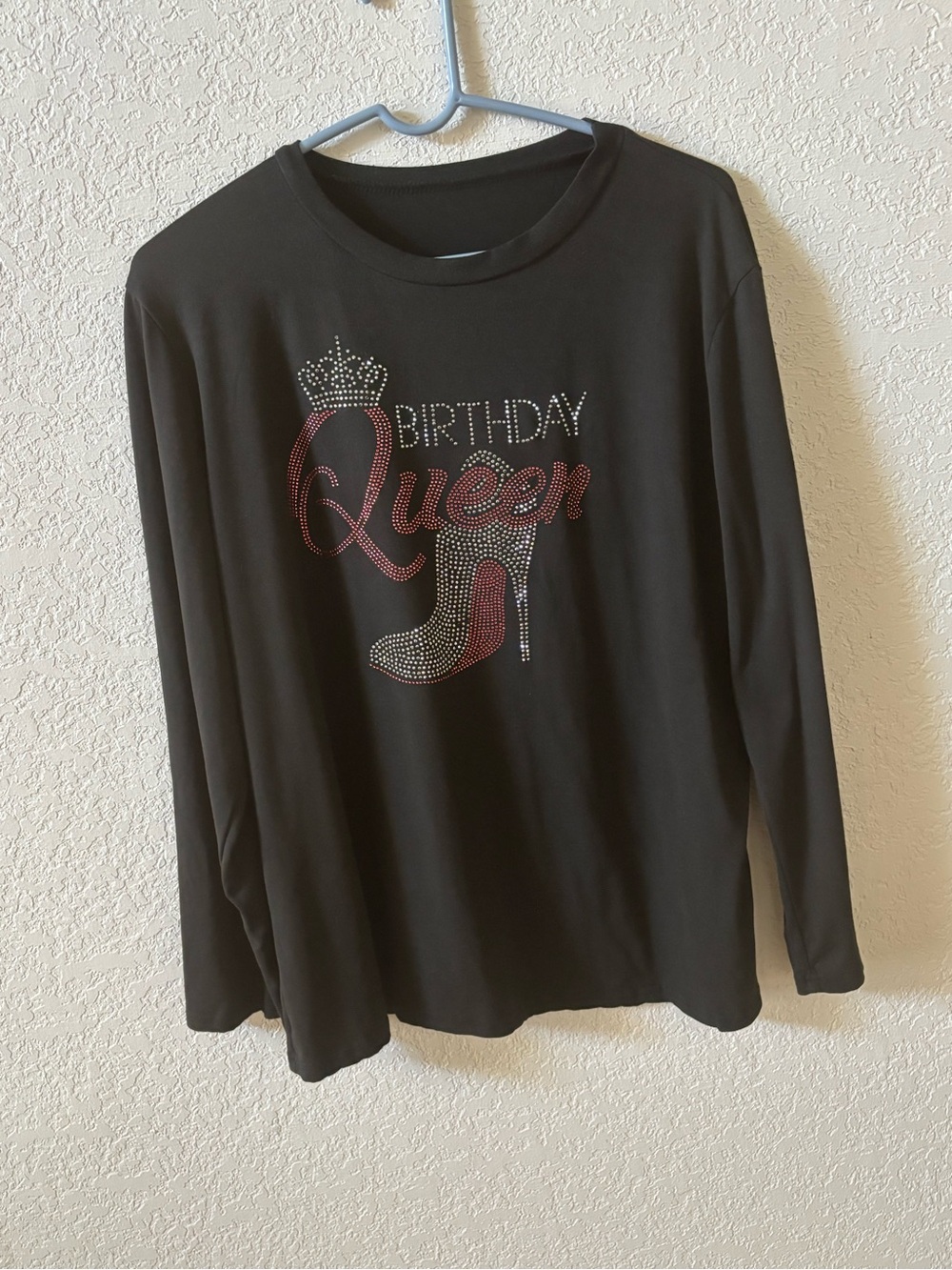 Birthday Queen Rhinestone Long-Sleeve Tee - Black